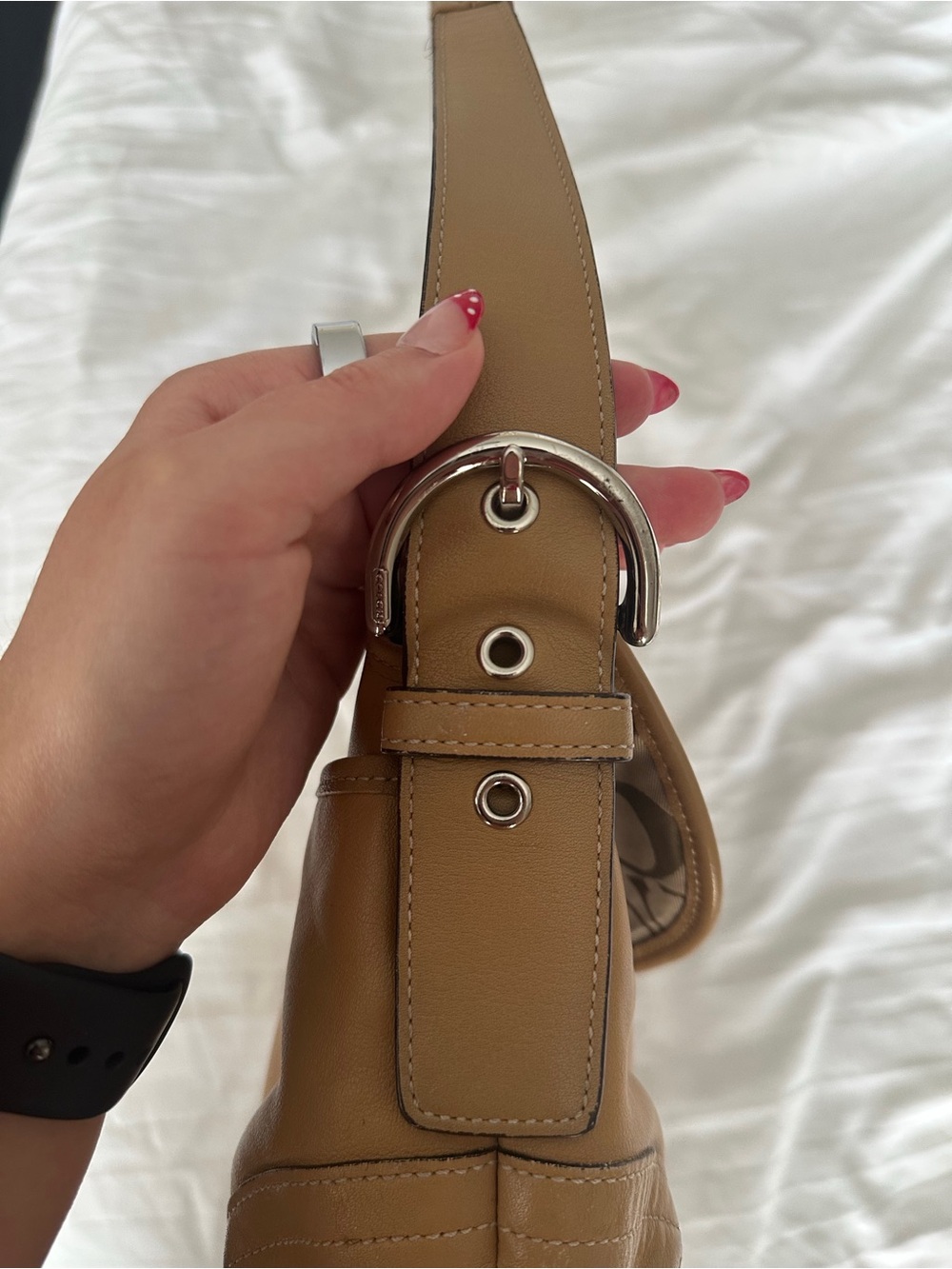 Vintage Y2K Coach Cowhide Leather Tan Soho Flap Shoulder Bag - Picture 8 of 15